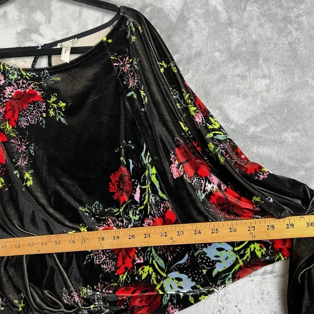 Free People Intimately Velvet Floral Bodysuit Black Dolman Sleeve Small S